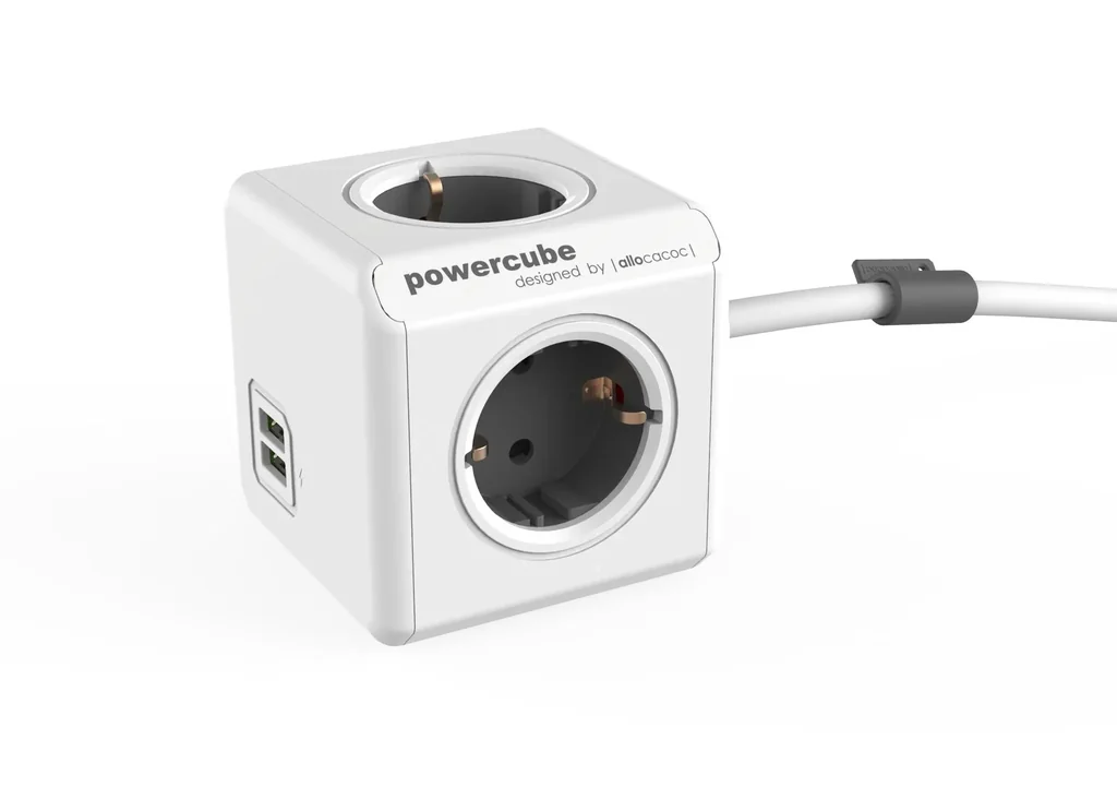 PowerCube Extended Steckdosenwürfel mit 4 Steckdosen und 2 USB Anschlüssen