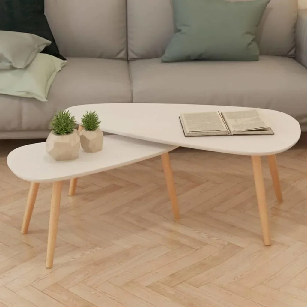2 Stück Couchtisch-Set Kiefer massiv weiß