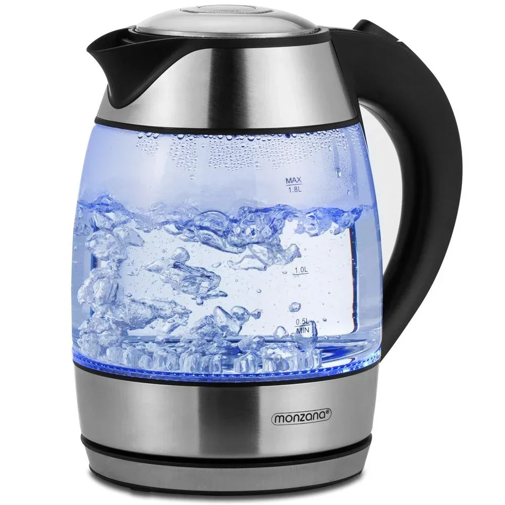 Wasserkocher schwarz/silber Glas 1.8L