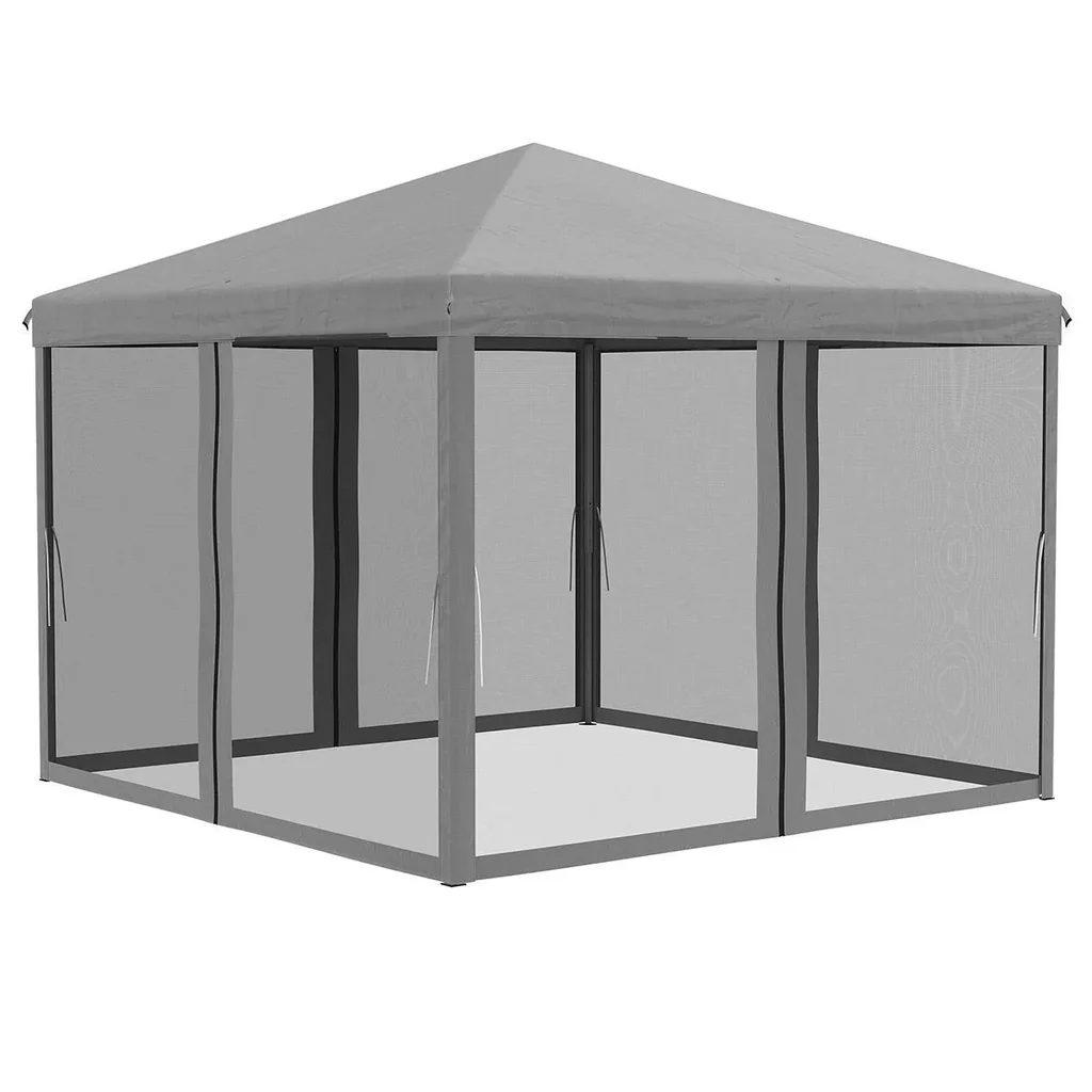 Faltpavillon Pavillon Faltzelt mit Seitenwänden inkl. Tragetasche Metall+Oxford Hellgrau+Schwarz 3x3m