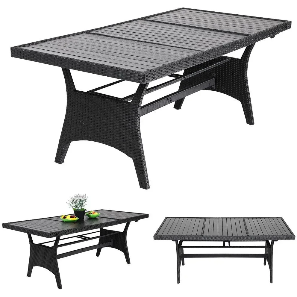 Polyrattan Tisch schwarz 190x90x75cm mit WPC Tischplatte