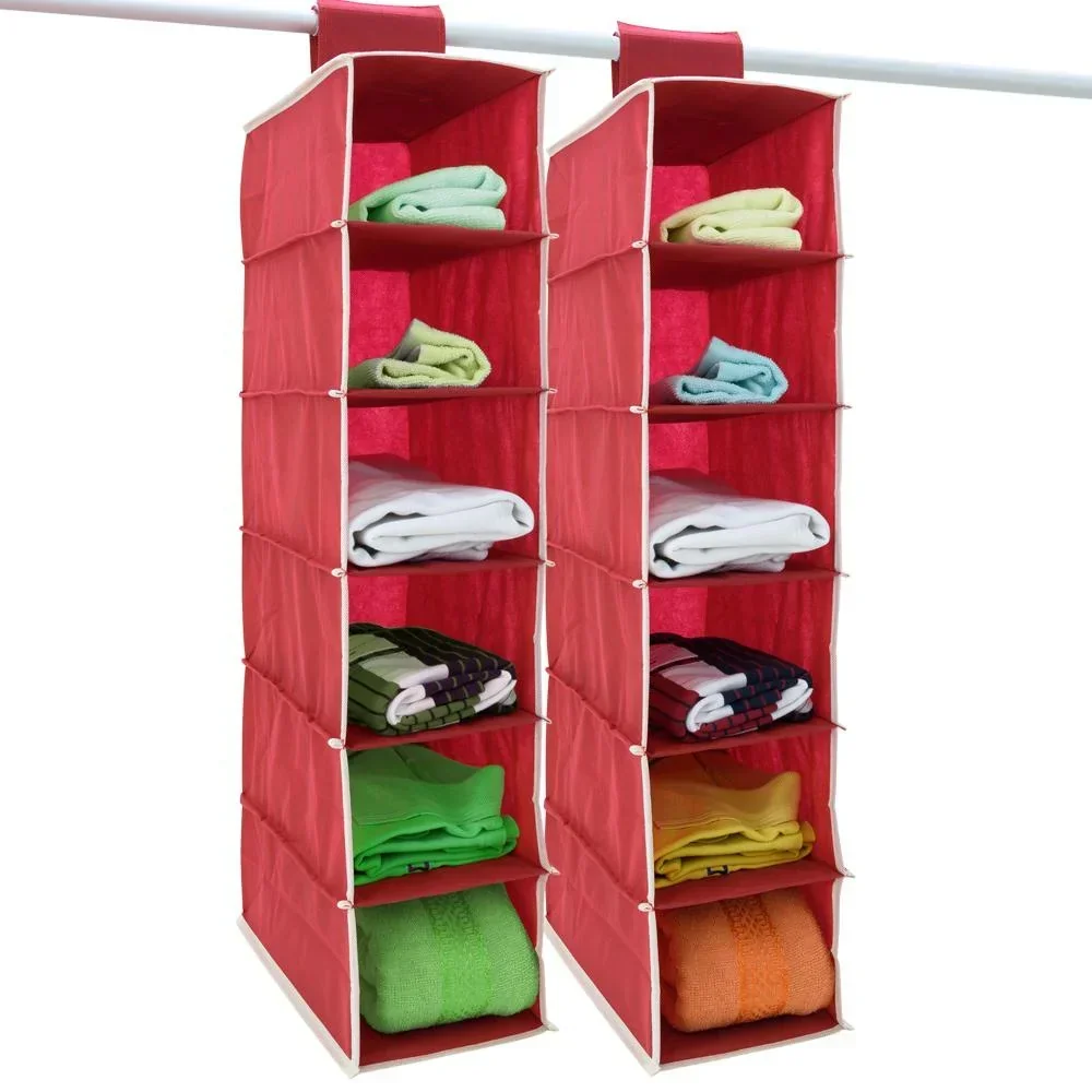 2x Garderobenbügel mit 6 Fächern in Rot/Weiß