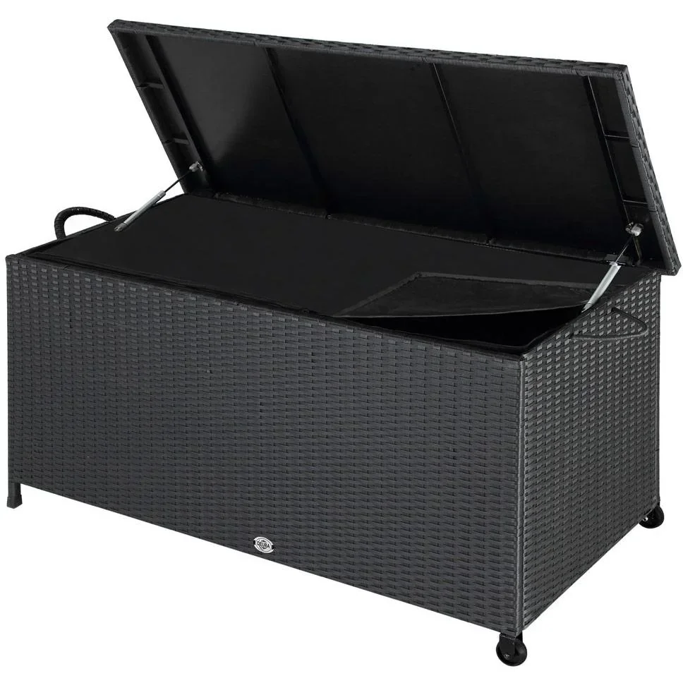 Aufbewahrungsbox Polyrotan auf Rädern schwarz 122 x 56 x 61cm