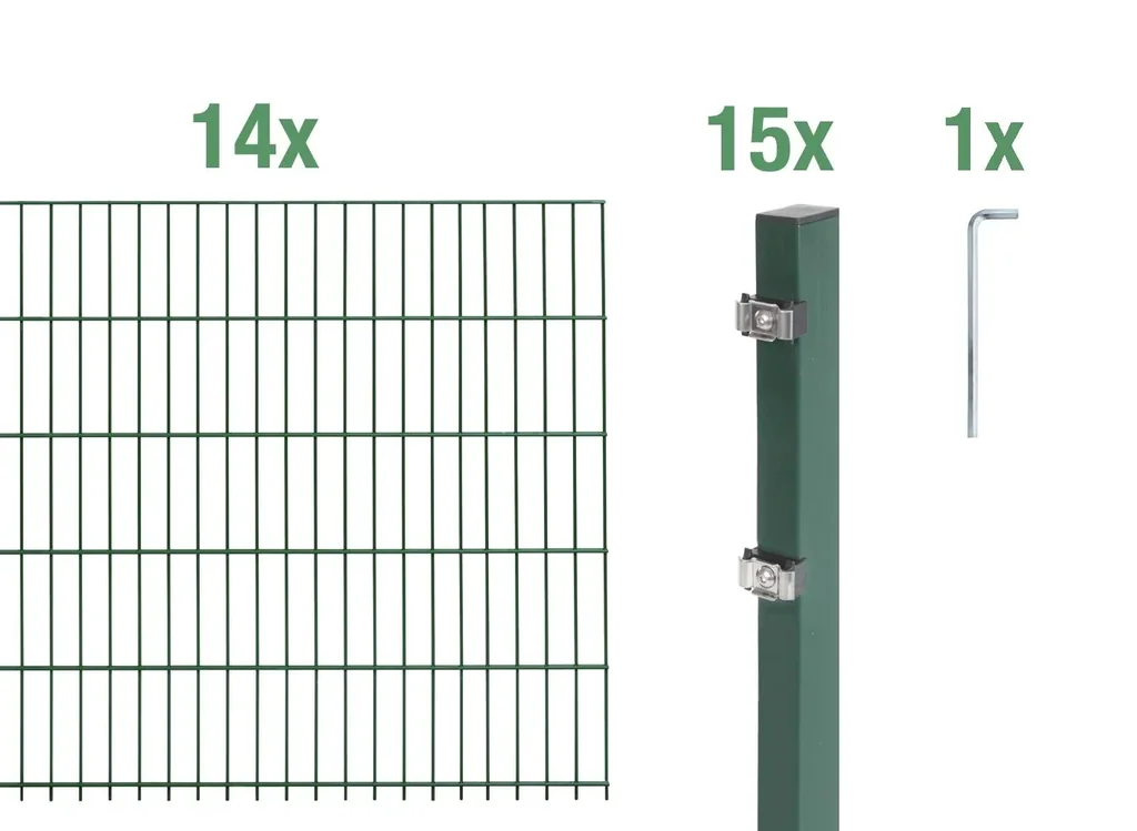 Doppelstabmattenzaun Komplettset, grün, Höhe 100 cm, Länge 28 m