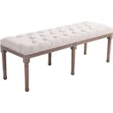 Polsterbank Sitzbank Truhenbank Lounge Sitzhocker Retro mit Knöpfen Leinen+Holz beige 142 x 47 x 51 cm