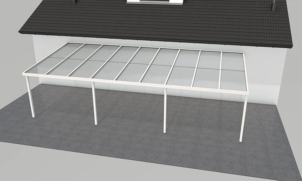 Terrassendach Premium, weiß, 9135 x 4060 mm - Acryl Stegplatten 16mm, bronze