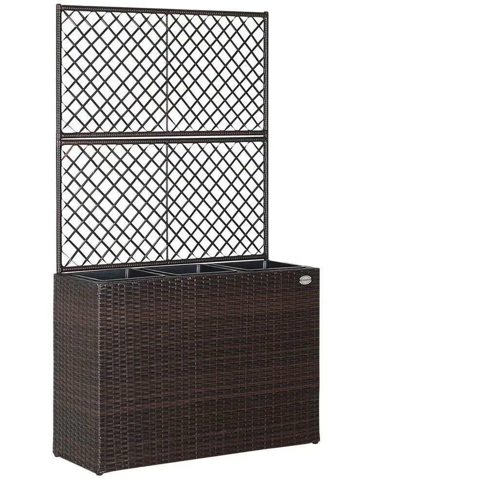 Polyrattan Pflanzgefäß mit Spalier Braun
