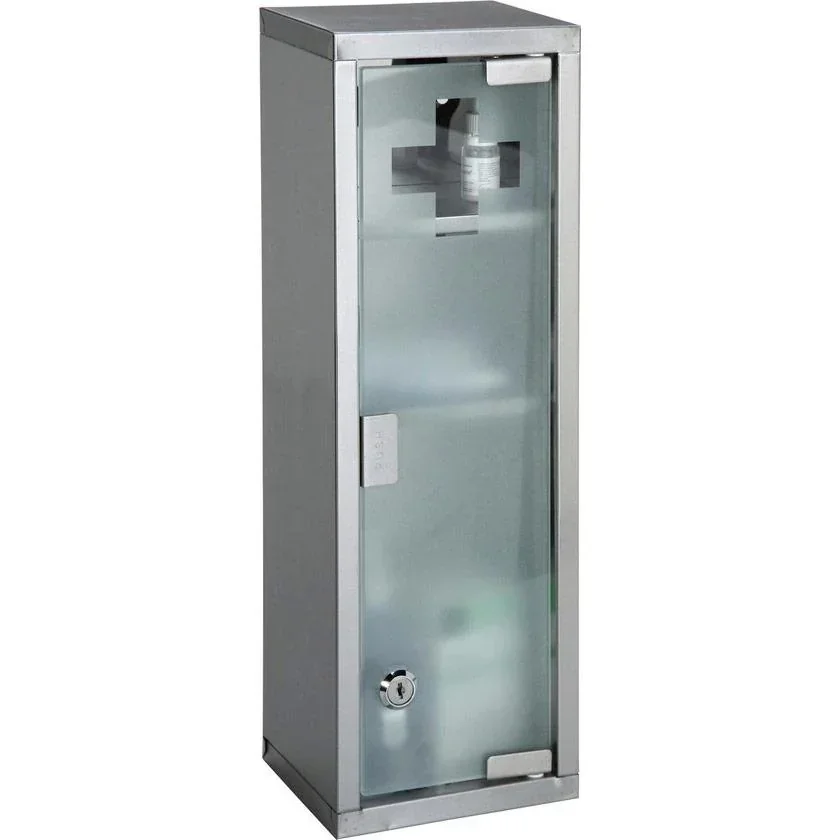 Medizinschrank - Edelstahl halbtransparente Glastür - 15X12X45CM