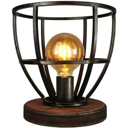 Tischleuchte Matrix bundesweit Metall mit Holz 60W Ø 25 cm