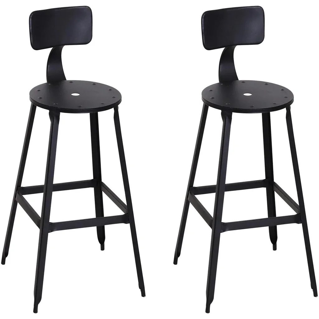 2er-Set Barhocker Bistrostuhl Küchenhocker mit Antirutschpads mit Rückenlehne Schwarz 46 x 44 x 103 cm