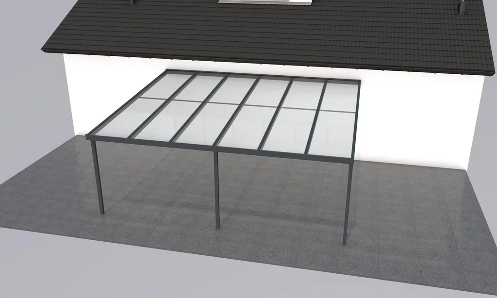 Terrassendach Premium, anthrazit, 6110 x 5060 mm - Polycarbonat Stegplatten 16 mm, weiß gestreift