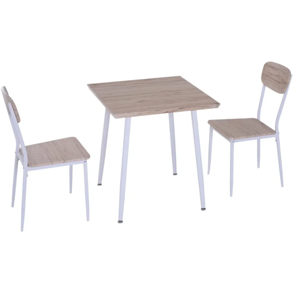 3-teilige Essgruppe Sitzgruppe Esstisch Set Holztisch Naturholzmaserung mit 1 Tisch + 2 Stühlen