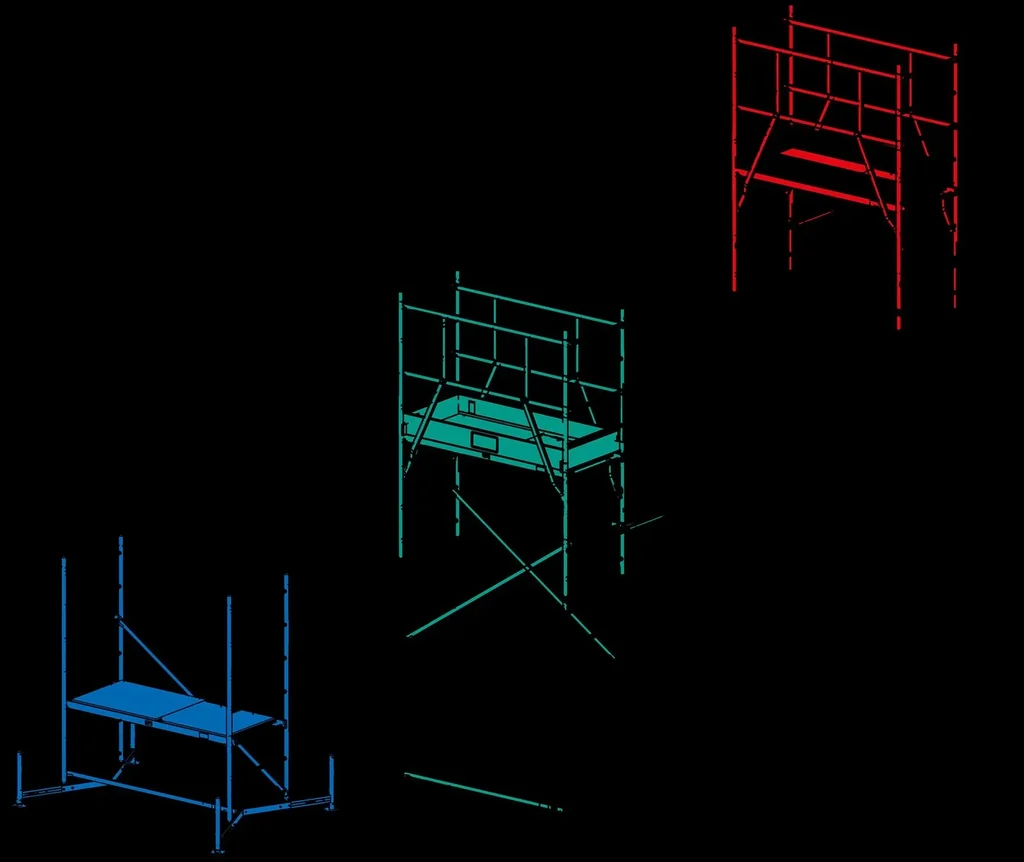 MONTO ClimTec Grundgerüst und 1. Aufstockung, Arbeitshöhe 5 m und 4 Fahrrollen 150 mm