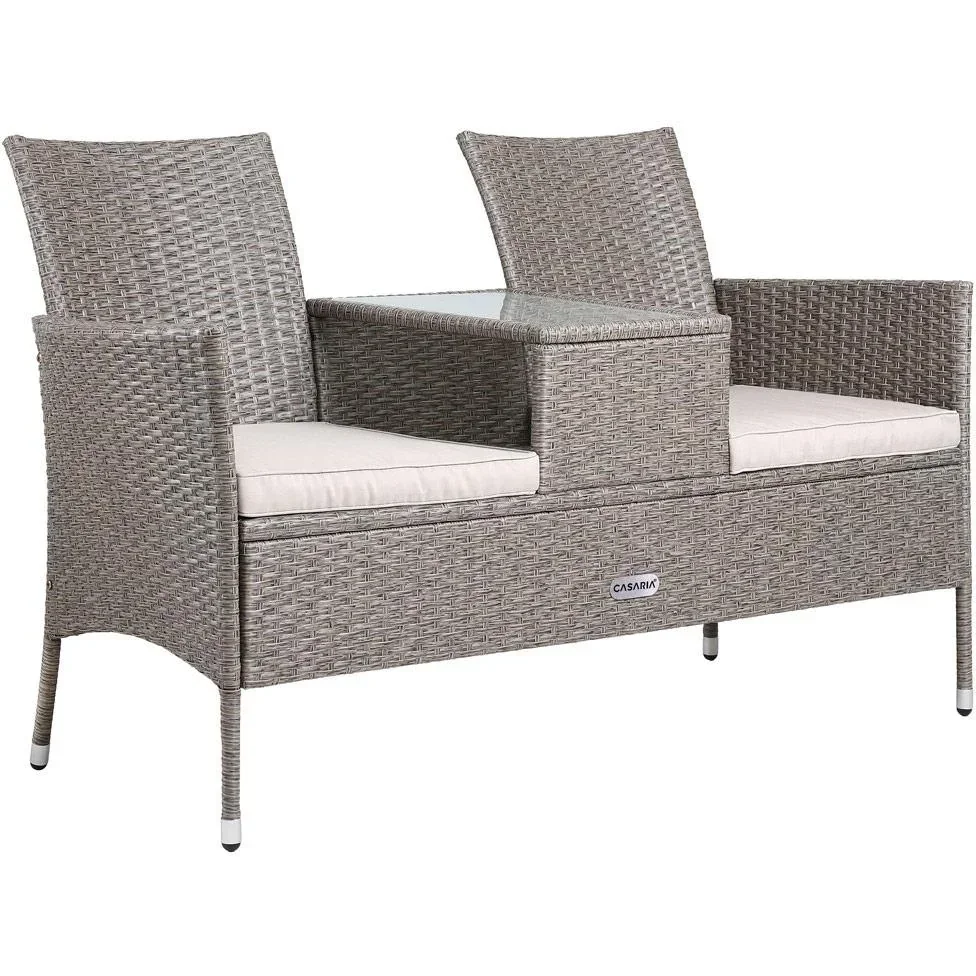 Gartenbank / Love Bench mit Box / Tisch mit Sitzkissen 143x64x87cm - Grau
