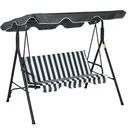 Hollywoodschaukel Gartenschaukel Schaukelbank 3-Sitzer mit Dach Stahl Grau+weiß 172 x 110 x 153 cm