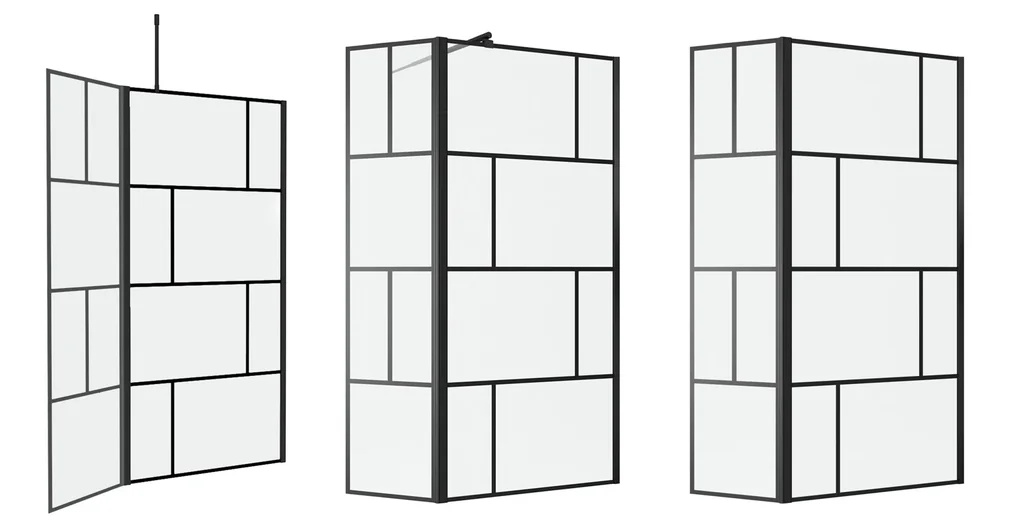 Duschwand in modernem Design 90+40 x 195 cm - Glasdusche mit matt schwarzen Wandprofil