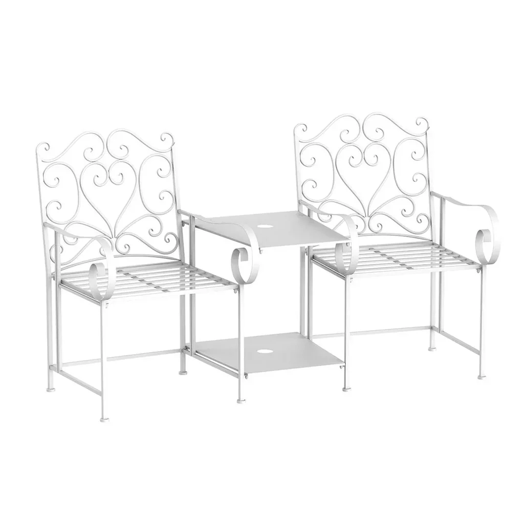 Gartenstühle mit Teetisch Balkonstuhl Sitzgruppe 2 Stühle Set Klappbar Metallrahmen 160 x 61 x 96 cm Weiß Balkonstühle M