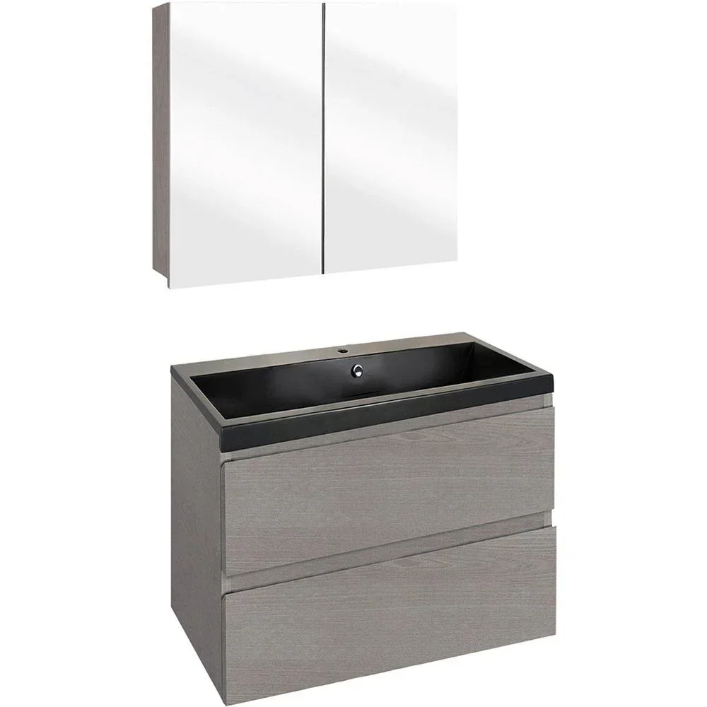 Concept Badezimmermöbel met Spiegelschrank 60cm - gris/schwartz