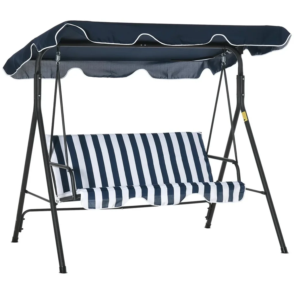 Hollywoodschaukel Gartenschaukel Schaukelbank 3-Sitzer mit Dach Stahl Blau+Weiß 172 x 110 x 153 cm
