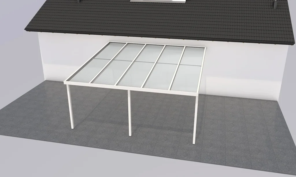 Terrassendach Premium, weiß, 5100 x 5060 mm - Polycarbonat Stegplatten 16 mm, opal