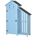 Gartenhaus Gerätehaus Geräteschuppen mit Brennholzlagerraum Geräteschuppen mit 3 Ablagen Asphaltdach Tannenholz Himmelbl
