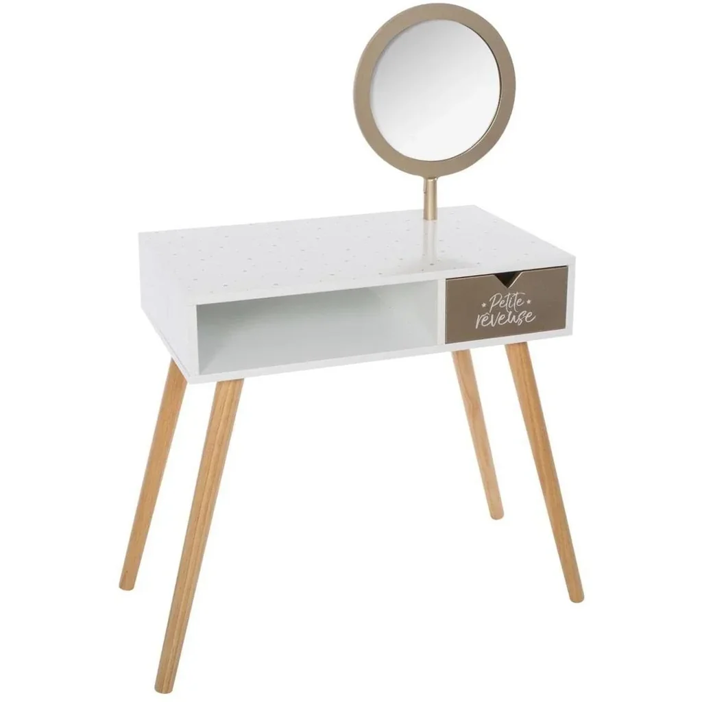 Frisiertisch mit Spiegel und Schublade - weiß/gold - 56x32x92 cm