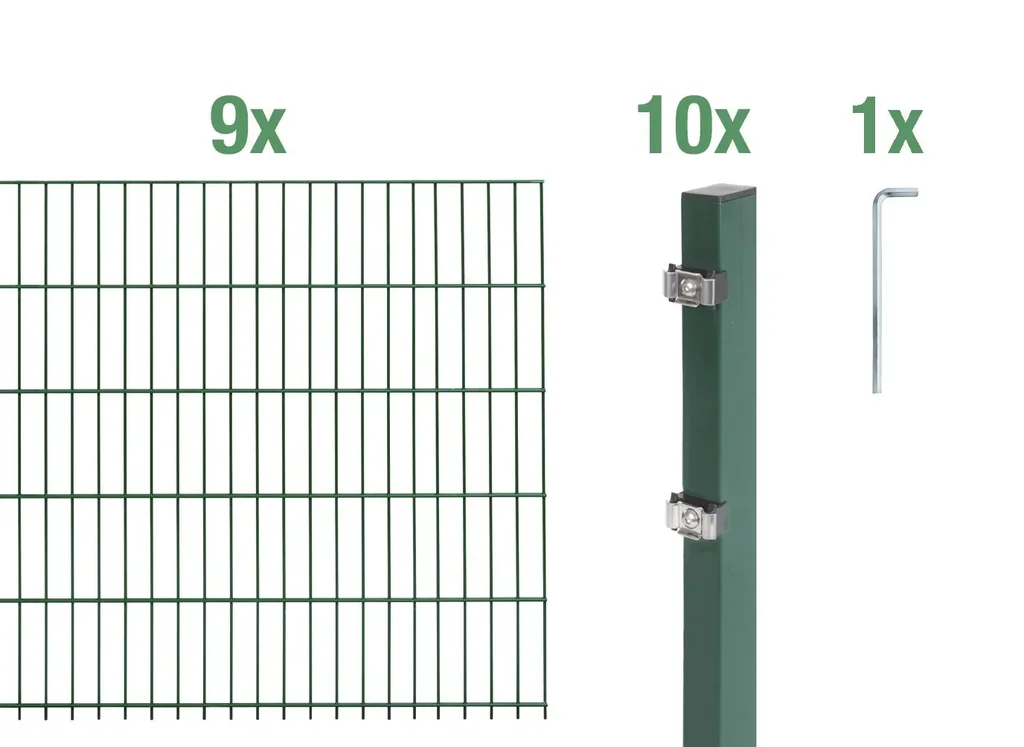Doppelstabmattenzaun Komplettset, grün, Höhe 140 cm, Länge 18 m