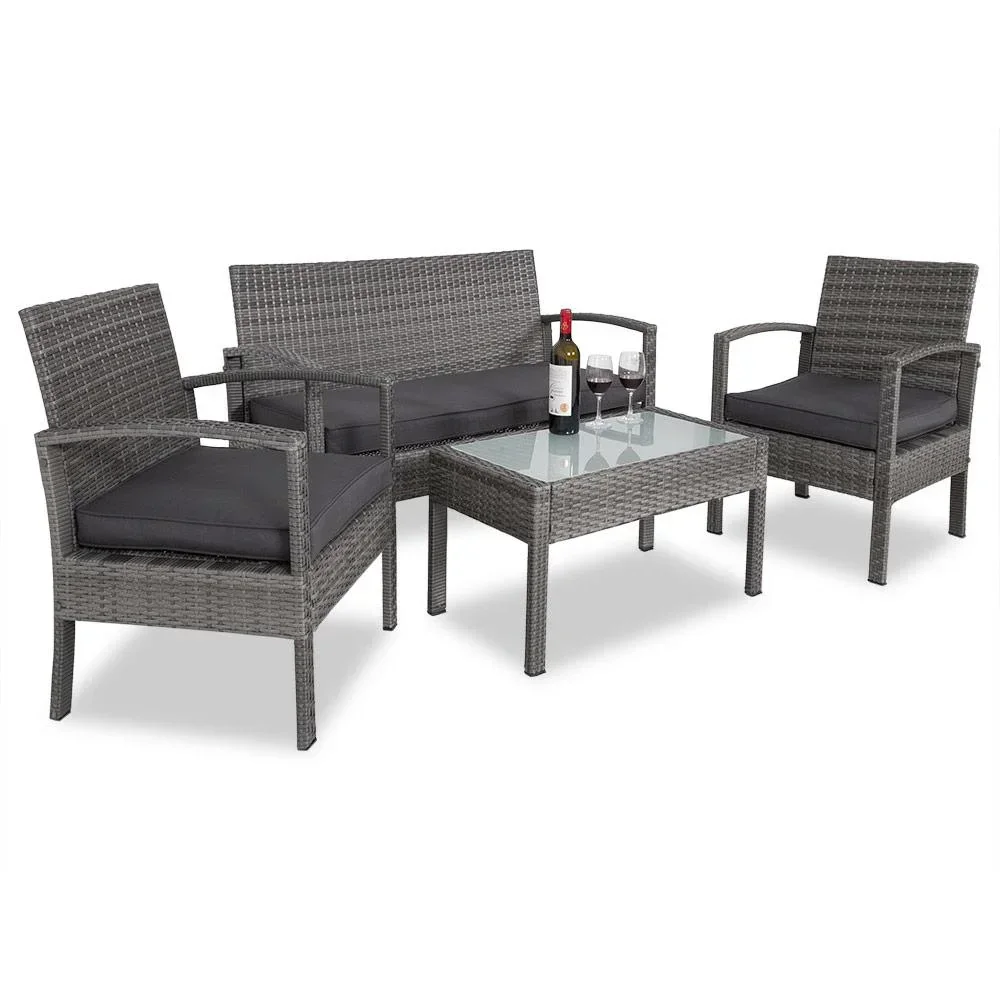 Polyrattan Loungeset 7-teilig - Grau / Anthrazit