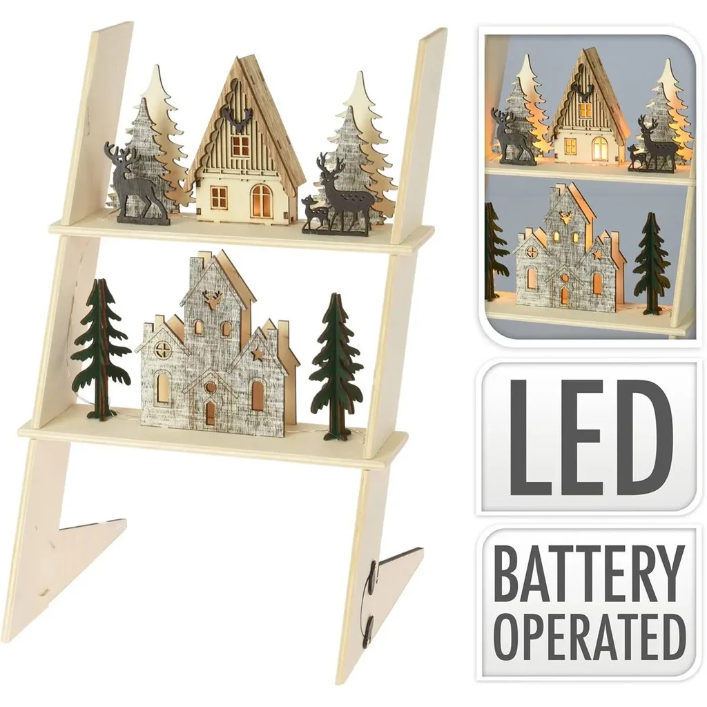 Dekorative Leiter LED - mit Häusern - 20 x 18 x 31cm