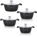 Herenthal 4-teiliges Kochgeschirr-Set - Schmorpfanne - 24cm, 26cm, 28cm, 30cm - Marmorbeschichtung - mit Glasdeckel