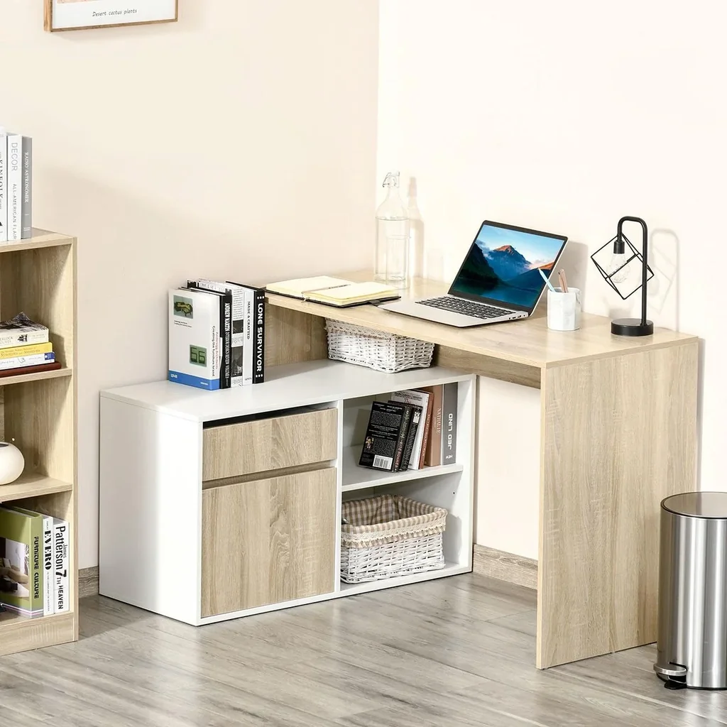 Eckschreibtisch Computertisch Bürotisch Winkelschreibtisch Regal L-Form Spanplatte Weiß+Eiche 120 x 92 x 75,5 cm