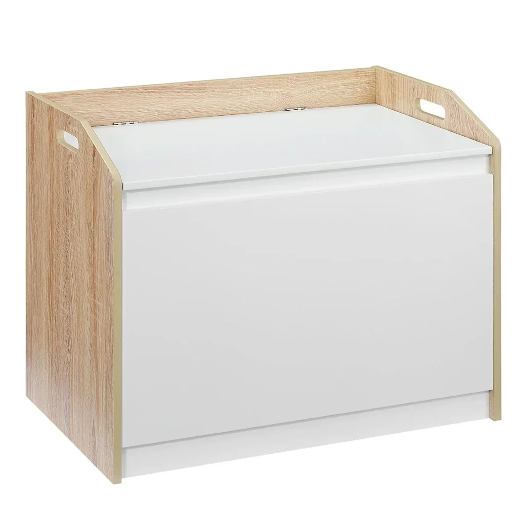 Sitzbank mit Stauraum 2-in-1 Truhenbank Nachttisch Aufbewahrungstruhe Weiß+Natur 62,4 x 40 x 51,5 cm