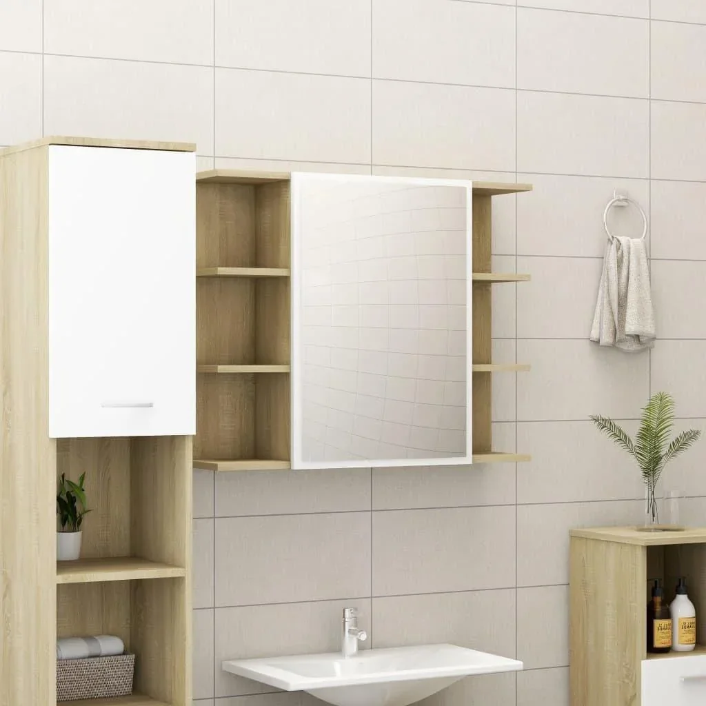 Badspiegelschrank 80x20,5x64 cm Spanplatte weiß Sonoma-Eiche