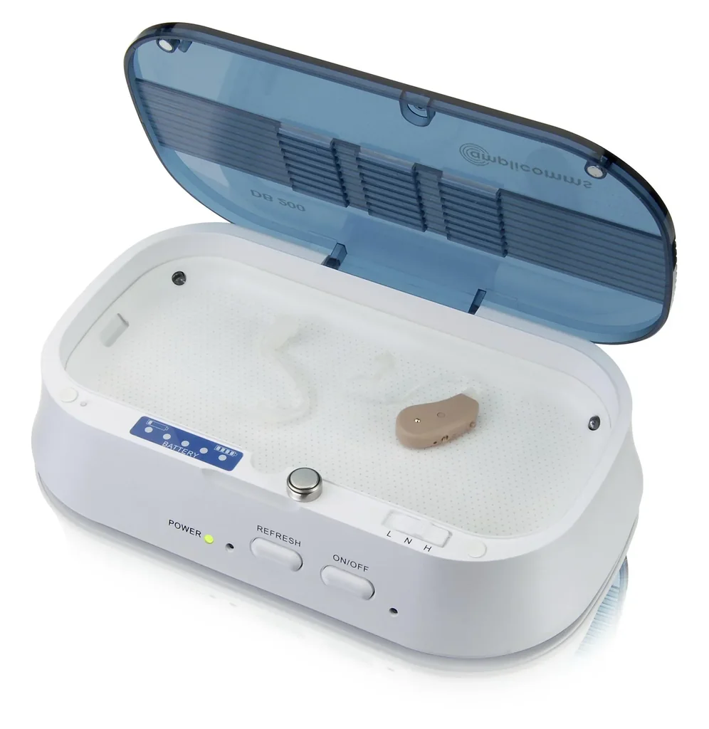 Trocknungsbox für Hörgeräte DryBox200 mit eingebautem Batterietester