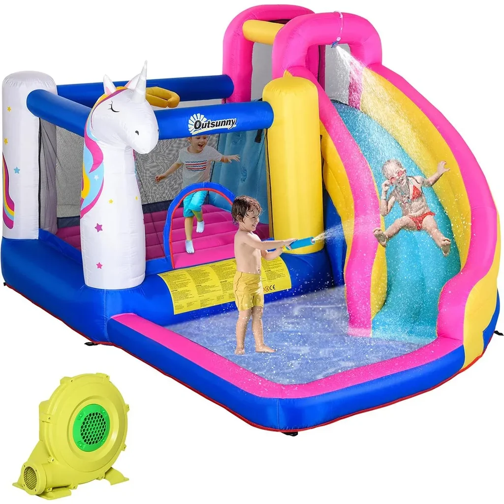 Kinderhüpfburg mit Rutsche und Pool bunt