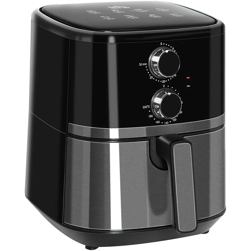 Heißluftfritteuse 4,5 L 1500W mit 8 Menüs Antihaftbeschichteter Korb für gesundes ölfreies fettarmes Kochen Stahl Schwar