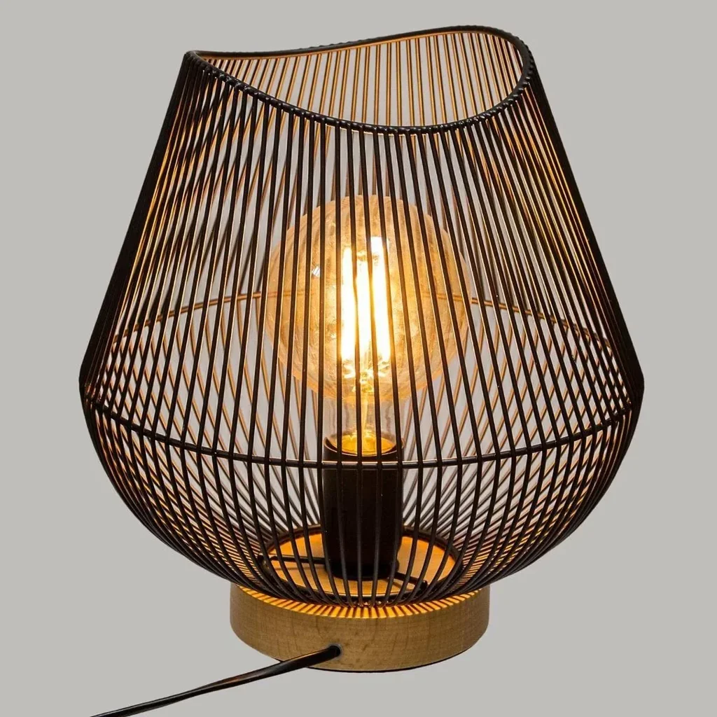 NL Tischleuchte mit Holzfuß - 28 cm - Schwarz