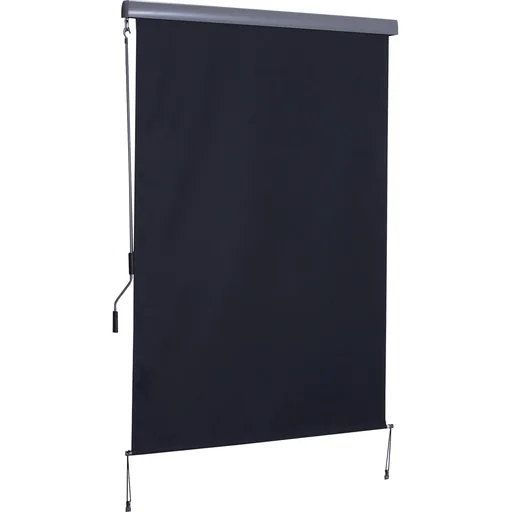 "Windschutz Sonnenschutz Seitenrollo Sichtschutz mit Handkurbel Polyester + Aluminium Grau 140 x 200 cm image"