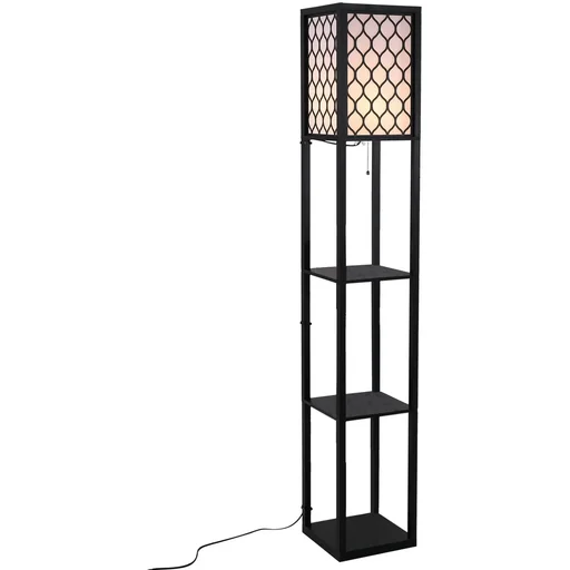 "Stehleuchte Stehlampe mit Regalen Innenbeleuchte E27 bis 40W Holz Schwarz 26 x 26 x 160 cm image"