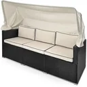 Polyrattan Sofa - Schwarz-Creme - 210x70x70cm - Mit Sonnendach