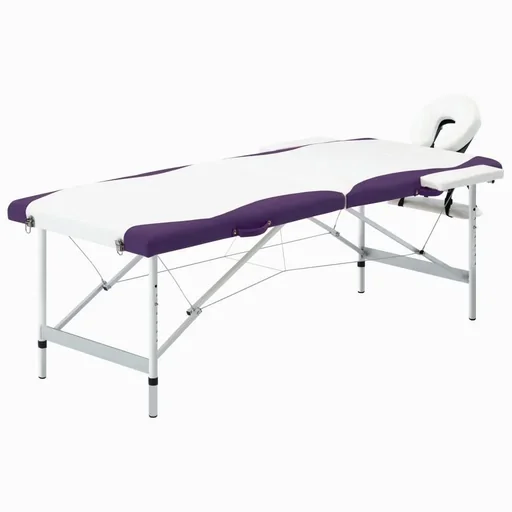 "Klappbare Massageliege mit 2 Zonen Aluminium weiß und lila image"