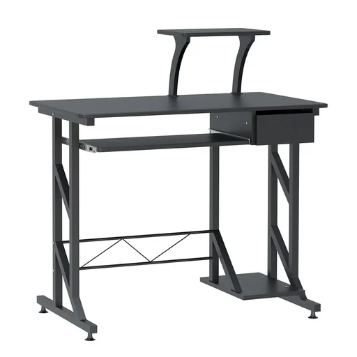 "Computertisch Arbeitstisch mit Regalen und Schubladen Schreibtisch Bürotisch Platzsparend stabil Metall MDF Schwarz 90 x image"