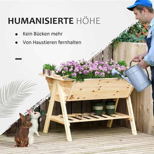 "Hochbeet Pflanzkasten Blumenkasten Blumentopf mit Abflusslöchern Vliesstoff Tannenholz Natur 129 x 78,5 x 82,5 cm image"