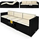 Polyrattan Sofa - Schwarz-Creme - 210x70x70Cm - Verstellbar
