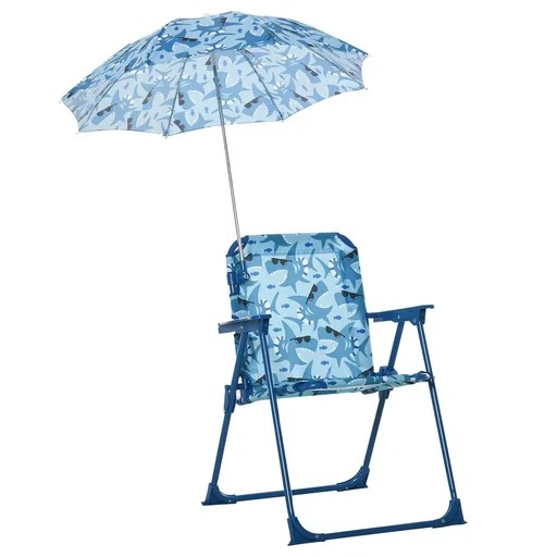 "Kinder-Campingstuhl mit Sonnenschirm Kinder-Strandstuhl Klappstuhl für 1-3 Jahre leichte Gewicht Metall Blau 39 x 39 x 5 image"
