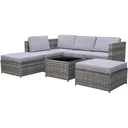 7-tlg, Polyrattan Gartengarnitur Gartenmöbel Garten-Set Loungeset inkl, Fußhocker Sitzkissen