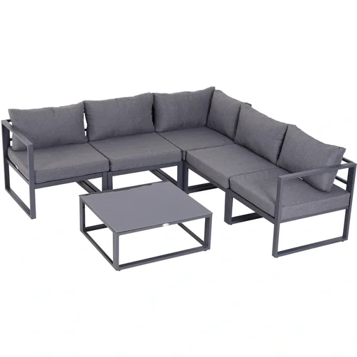 "6-tlg, Gartengarnitur Gartenset Sitzgruppe Gartenmöbel Alu 4 x Sessel 1 x Ecksofa 1 x Beistelltisch Kissen für 4 5 Perso image"