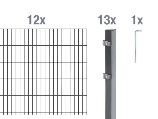 "Doppelstabmattenzaun Komplettset, anthrazit, Höhe 160 cm, Länge 24 m image"