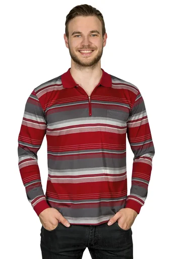 "Poloshirt mit Reißverschluß, Farbe rot/gestreift, Gr.2XL image"