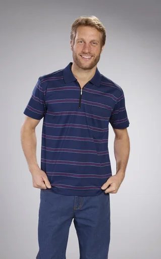 "Poloshirt mir Reißverschluß, kobalt-gestreift, Gr.2XL image"